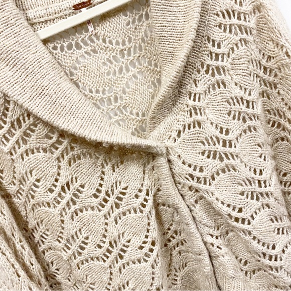 Free People Cream Wool Blend Open Knit Bat Sleeve Cardigan Sweater - Picture 3 of 9